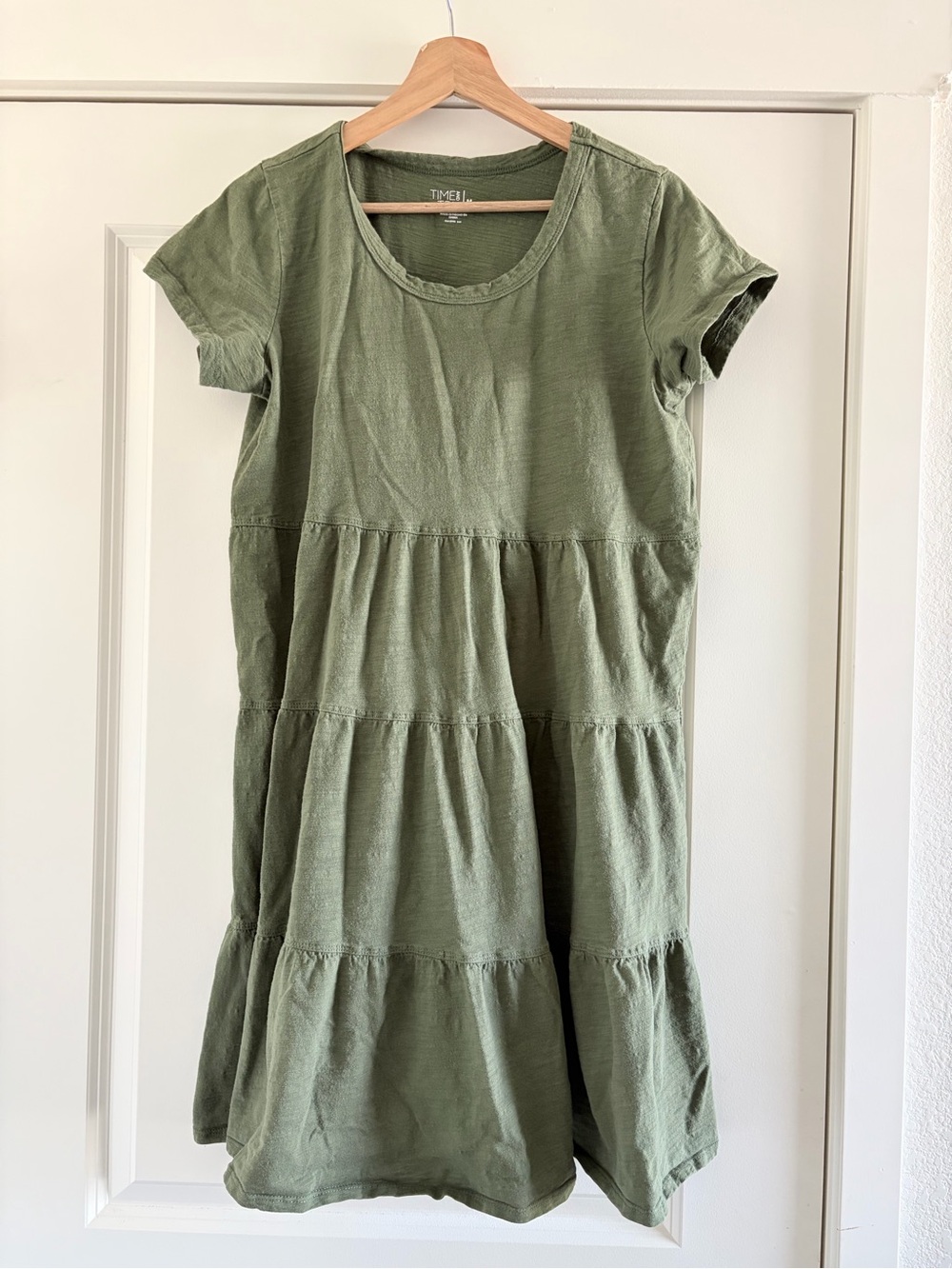 Time and Tru Olive Green Tiered Midi Dress